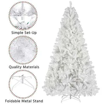 Yaheetech 7.5ft White Artificial Christmas Pine Tree Seasonal Holiday Carnival Home Party Decoration for Home, Office, Party Decoration Indoor Outdoor with 1539 Branch Tips and Foldable Stand