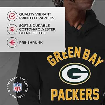 Team Fan Apparel NFL Adult Gameday Hooded Sweatshirt - Poly Fleece Cotton Blend - Stay Warm and Represent Your Team in Style (Green Bay Packers - Black, Medium)