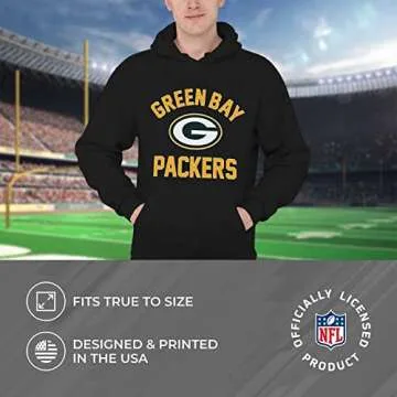 Team Fan Apparel NFL Adult Gameday Hooded Sweatshirt - Poly Fleece Cotton Blend - Stay Warm and Represent Your Team in Style (Green Bay Packers - Black, Medium)