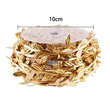 DECORA 36 Yards Artificial Gold Leaf Ribbon Trim for Wreath Making and Christmas Gift Wrapping Wedding Decoration