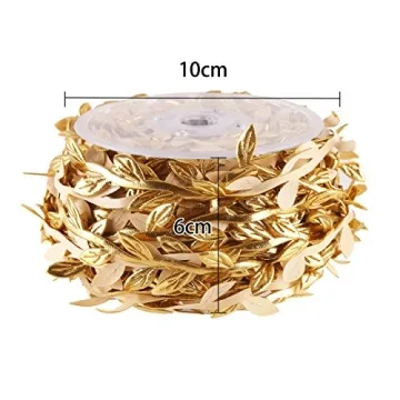 DECORA 36 Yards Artificial Gold Leaf Ribbon Trim for Wreath Making and Christmas Gift Wrapping Wedding Decoration