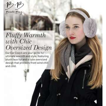 Brook + Bay Foldable & Furry Ear Muffs For Women & Men, Fleece Ear Warmers For Women, Ear Muffs For ...