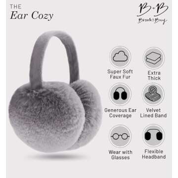 Brook + Bay Foldable & Furry Ear Muffs For Women & Men, Fleece Ear Warmers For Women, Ear Muffs For Winter, Women Earmuffs