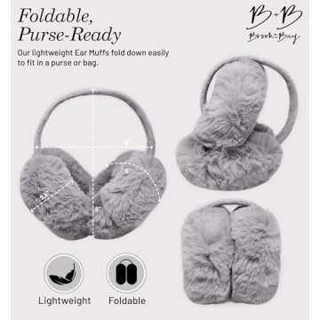 Brook + Bay Foldable & Furry Ear Muffs For Women & Men, Fleece Ear Warmers For Women, Ear Muffs For Winter, Women Earmuffs