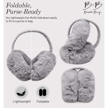 Brook + Bay Foldable & Furry Ear Muffs For Women & Men, Fleece Ear Warmers For Women, Ear Muffs For Winter, Women Earmuffs