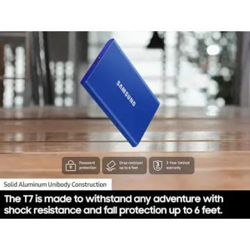 SAMSUNG T7 Portable SSD, 1TB External Solid State Drive, Speeds Up to 1,050MB/s, USB 3.2 Gen 2, Reliable Storage for Gaming, Students, Professionals, MU-PC1T0H/AM, Blue