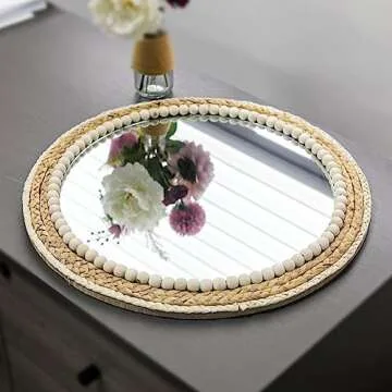 SWTHONY 18 Inch Boho Round Hanging Wall Mirror Decorative Rattan Circle Mirrors for Farmhouse, Living Room, Bedroom