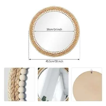 SWTHONY 18 Inch Boho Round Hanging Wall Mirror Decorative Rattan Circle Mirrors for Farmhouse, Living Room, Bedroom