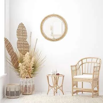 SWTHONY 18 Inch Boho Round Hanging Wall Mirror Decorative Rattan Circle Mirrors for Farmhouse, Living Room, Bedroom