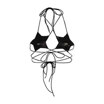 FlyCC Women's Metallic Star Bralette Bra Strappy Wrap Around Crop Top Rave Dance Tops