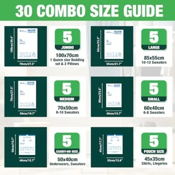 HIBAG Vacuum Storage Bags 30-Pack with Electric Pump