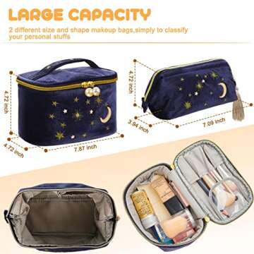 Patelai 2 Pcs Velvet Stars Makeup Bag Cosmetic Bag Handy Travel Starry Makeup Pouch Portable Embroid...