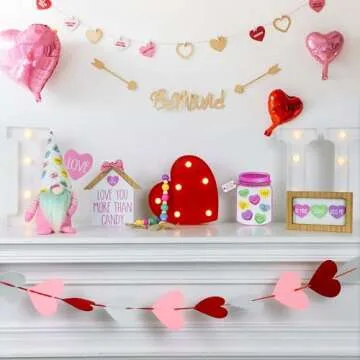 Tifeson Valentines Day Decor,5 PCS Valentines Tiered Tray Decor Set - Valentine Gnome Plush,Candy Heart Themed Wooden Signs,Bead Garland,Rustic Farmhouse Valentines Conversation Hearts Decorations