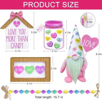 Tifeson Valentines Day Decor,5 PCS Valentines Tiered Tray Decor Set - Valentine Gnome Plush,Candy Heart Themed Wooden Signs,Bead Garland,Rustic Farmhouse Valentines Conversation Hearts Decorations