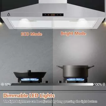 Range Hood 30 Inch, Kitchen Hood 265 CFM, Stainless Steel Vent Hood With Touch Control, Stove Hood With 3-Speed Exhaust Fan, Adjustable Chimney & LED Light, Silver