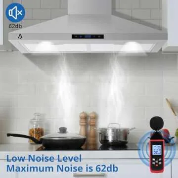 Range Hood 30 Inch, Kitchen Hood 265 CFM, Stainless Steel Vent Hood With Touch Control, Stove Hood With 3-Speed Exhaust Fan, Adjustable Chimney & LED Light, Silver