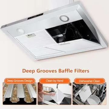 Range Hood 30 Inch, Kitchen Hood 265 CFM, Stainless Steel Vent Hood With Touch Control, Stove Hood With 3-Speed Exhaust Fan, Adjustable Chimney & LED Light, Silver