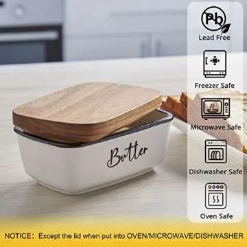 Stylish Wooden Lid Ceramic Butter Dish for Kitchen Decor