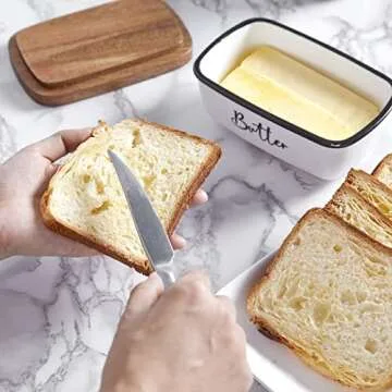 Stylish Wooden Lid Ceramic Butter Dish for Kitchen Decor
