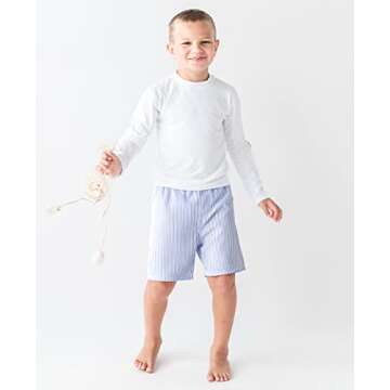 RuggedButts Boys UPF50+ Sun Protection Seersucker Swim Trunks - Periwinkle Blue