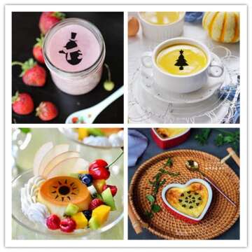 36 Coffee Decorating Stencils + 2 Stainless Steel Mesh Powder Shaker, Magnoloran Foam Latte Art Stencils Barista Templates for Decorating Oatmeal Cupcake Cake Cappuccino Mousse Hot Chocolate