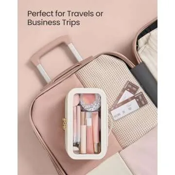 SONGMICS Makeup Bag with Mirror, with Jewelry Storage, Travel Makeup Bag, with Separate Brush Storage Pouch, Transparent Window, 8.7 x 4.7 x 4.7 Inches, Gift Idea, Cloud White UJKA026W01