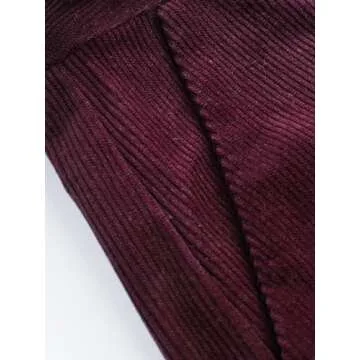 CIDER Corduroy Middle Waist Pocket Straight Leg Trousers with Belt in Wine