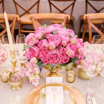 Silk Peony Flower Bouquets - Artificial 4 Bundles for Decor