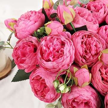 Silk Peony Flower Bouquets - Artificial 4 Bundles for Decor