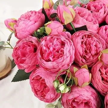 Silk Peony Flower Bouquets - Artificial 4 Bundles for Decor