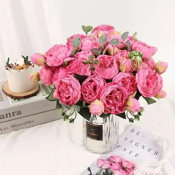 Silk Peony Flower Bouquets - Artificial 4 Bundles for Decor