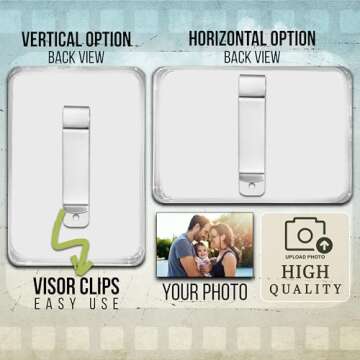 Personalized Photo Car Visor Clip - Custom Acrylic Car Sun Visor Photo Frame with Vertical & Horizontal Options - Unique Drive Safe Gift for Family, Friends, and Loved Ones