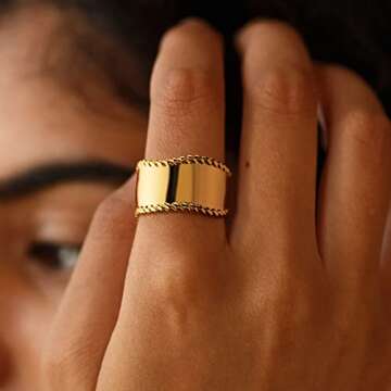 MYEARS Women Ring Gold Chunky Band Irregular Twisted 14K Gold Vacuum Filled Simple Stack Finger Jewelry Gift Size 7