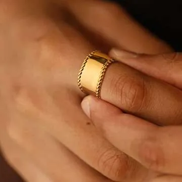 MYEARS Women Ring Gold Chunky Band Irregular Twisted 14K Gold Vacuum Filled Simple Stack Finger Jewelry Gift Size 7