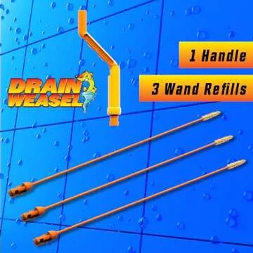 FlexiSnake Drain Weasel Sink Snake Hair Clog Remover Tool Kit, Sink, Pipe, Bathroom, Bathtub Drain Cleaner, 18-inch Long, Flexible, Made in The USA, 3 Pack Wand Refills and Removable Handle