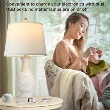 PARTPHONER Touch Table Lamps Set with USB Charging Ports