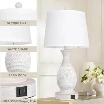 PARTPHONER Touch Table Lamps Set with USB Charging Ports
