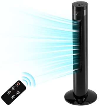 Antarctic Star 36" Black Tower Fan - Quiet, Remote Control, Fast Cooling