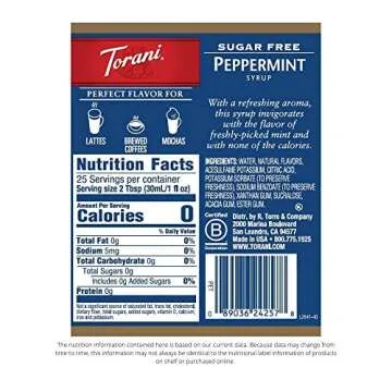 Torani Sugar Free Syrup, Peppermint, 25.4 Ounces (Pack of 4)
