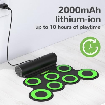 PAXCESS Electronic Drum Set, Roll Up Drum Practice Pad Midi Drum Kit with Headphone Jack Built-in Speaker Drum Pedals Drum Sticks 10 Hours Playtime,Great Holiday Birthday Gift for Kids