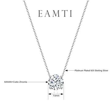 EAMTI Elegant 925 Sterling Silver Necklace with 1.5 Carat CZ Pendant for Women
