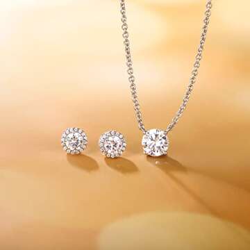 EAMTI 925 Sterling Silver Necklace for Women - Elegant CZ Pendant