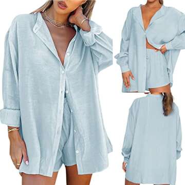 Amuver Women's Summer Casual Two Pieces Outfit Set Half Sleeve Button-Down Shirt High Waisted Shorts Tracksuit