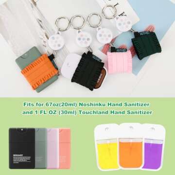 Beautyflier Pack of 4 Elastic Sleeve for Noshinku Pocket Hand Sanitizer 67oz, Colorful Holder Sleeve for Power Mist and Glow Mist 1FL OZ Hand Sanitizer Spray, with Keychain (Style B, Color#1)