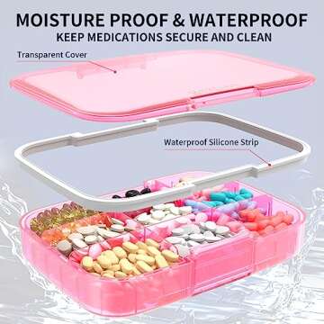 Restree Large Pill Organizer, Portable Pill Dispenser, Moisture-Proof Travel Pill Case for Vitamin, Medicine, Fish Oil/Supplements Extra Large 9 compartments (Pink)