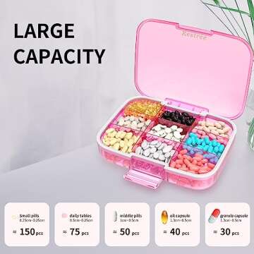 Restree Large Pill Organizer, Portable Pill Dispenser, Moisture-Proof Travel Pill Case for Vitamin, Medicine, Fish Oil/Supplements Extra Large 9 compartments (Pink)