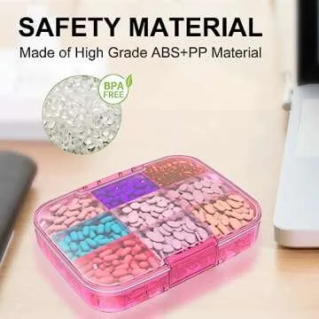 Restree Large Pill Organizer, Portable Pill Dispenser, Moisture-Proof Travel Pill Case for Vitamin, Medicine, Fish Oil/Supplements Extra Large 9 compartments (Pink)