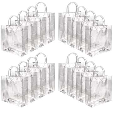 BadenBach 16 PCS Clear Gift Bags with Handle,9.84" x 9.84" x 3.54",Plastic Gift Bags Clear Goodie Bags Reusable Clear Party Favor Bags for Boutique Wedding Birthday Baby Shower Valentine's Day