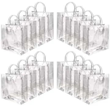 BadenBach 16 PCS Clear Gift Bags with Handle,9.84" x 9.84" x 3.54",Plastic Gift Bags Clear Goodie Bags Reusable Clear Party Favor Bags for Boutique Wedding Birthday Baby Shower Valentine's Day