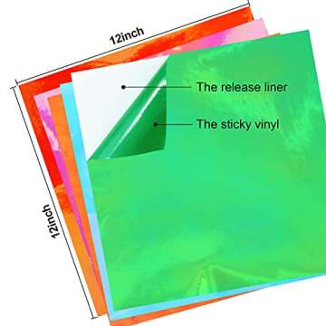 MECOLOUR Holographic Vinyl Permanent Adhesive Opal Craft Vinyl 5 Sheets Bundle, 12" X 12", for Cricut Cutter Machine for Birthday Party Home Car DIY Decorating Craft